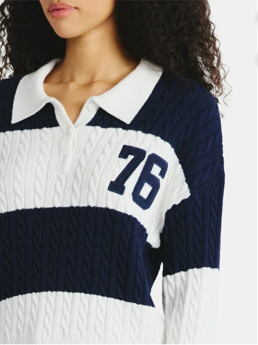No Boundaries Cream & Navy Striped Cable-Knit V-Neck Sweater Polo